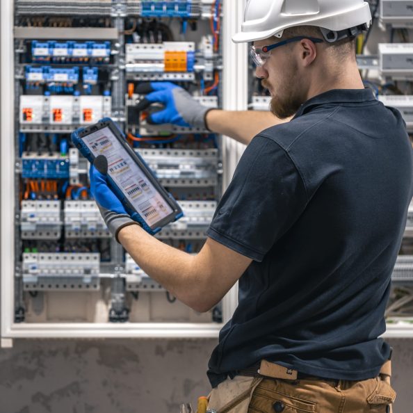 Electrical technician working in a switchboard with fuses, uses a tablet. Electrical technician looking focused while working in a switchboard with fuses. SSUCv3H4sIAAAAAAAACpySwW6DMAyG75P2DijnIgGBju5Vqh1MSMFqmlRJ6DRVffc5CaDsOnHBn+3f/jHP97eiYAM4FOyzeIaIYlRqcd6CR6MJV4eVW6lHaXPysPxY5QAwj+SI3lgElcMBvJg13CRBvSgV8CsmmfPgFydd2GVFArycSCPBXSItfE5xsSVikjooxdghY24ZIttQEv9XZ3r52g1PUoufuHBmxEolIRk5p1J2/fbS3nJrsIxoMlcPI0CFAp4pAd7Bwp++u0WBesqI8XO8y6YkzKK9DVvtZpgy5g6DCl/9QmPkxmdwjsrHjWezBf0F5pbN0cZHT6sqG+k4Iaw5747NBz193fZN1ZzWgnTQGUknrrMJUSyuOOauMGxAJzi1XVdBCU3Ly7aq67Lvu65seNe3cOLHgV/oFq9fAAAA//8DAIlQOhS5AgAA